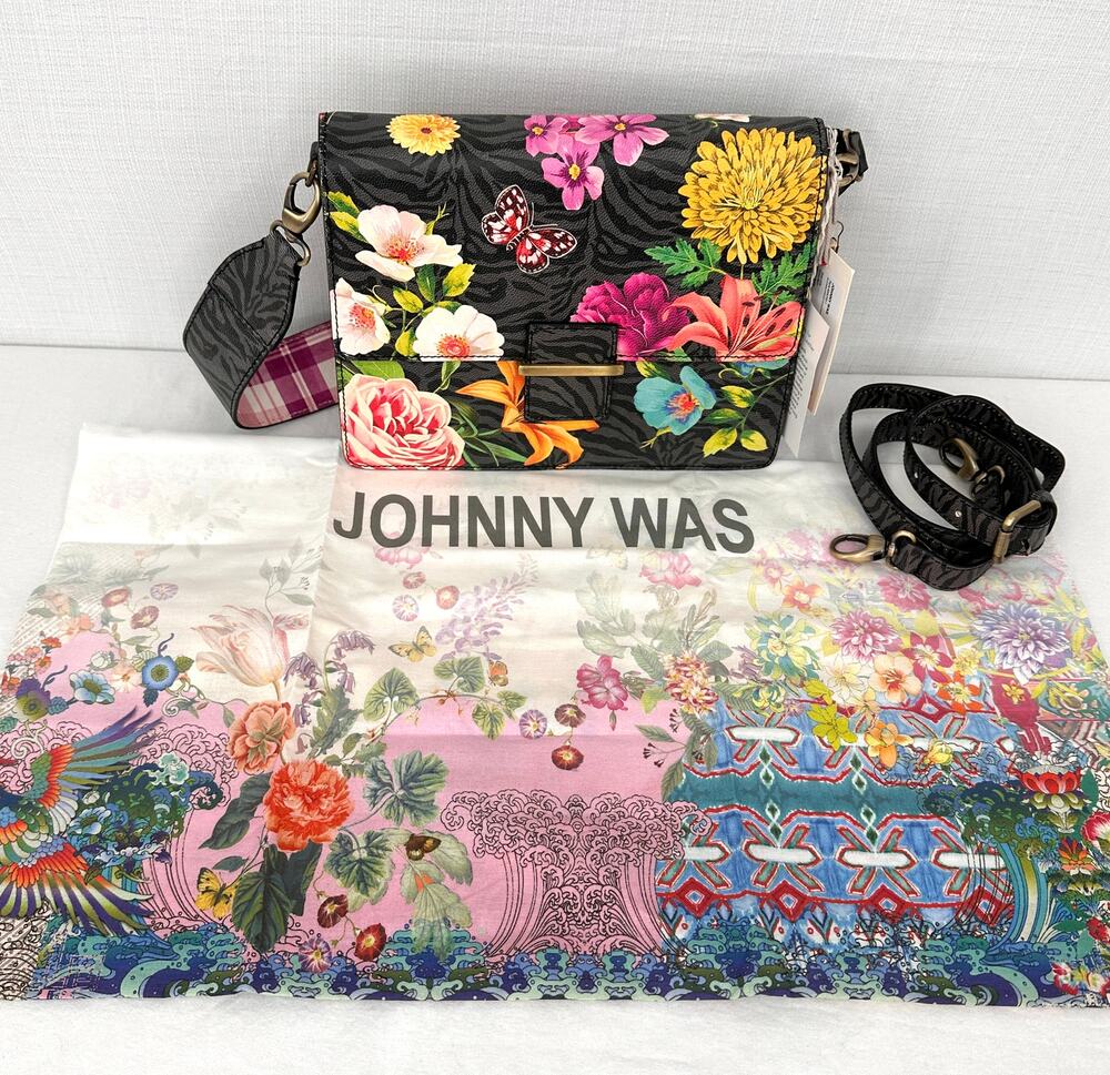 Johnny Was Blooming Breeze Italian Leather Envelope Bag NWT, Minor FLAW
